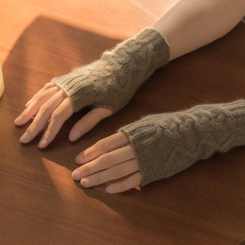 Gants sans doigts torsadés en cachemire pour femme, nouvelle collection automne et hiver