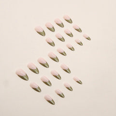 Simple pearlescent gold French almond nail wear nails special nail pieces wholesale finished wind fake nails - Fashionner