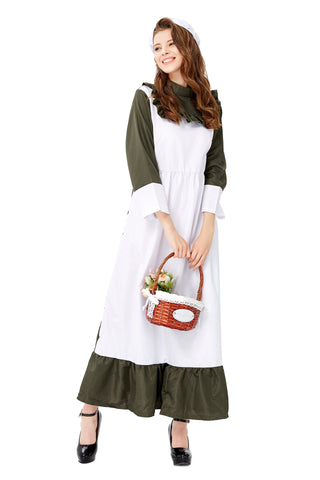 Halloween Dark Green Maid Servant Chef Costume European And American Farm Estate Butler Cosplay Stage Wear
