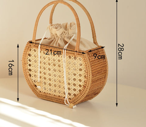 Panier pur fait à la main style nordique panier de rangement pique-nique voyage sac à main tressé en rotin pour femmes