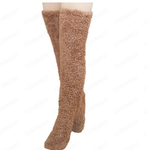 Indoor Plush Warmth Long Socks Cute Fuzzy Socks Over Knee Winter Leg Warmers Plush Sock Slippers Cozy Stocking - Fashionner