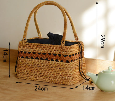 Panier pur fait à la main style nordique panier de rangement pique-nique voyage sac à main tressé en rotin pour femmes