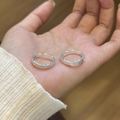 Buy 1 Pair 999 Sterling Silver Engraved Lucky Totem Couple Rings, Retro Minimalist Style, Suitable For Daily Wear & Valentine'S Gift online at Fashionner.