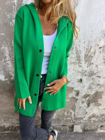 Cardigan décontracté à capuche simple boutonnage, veste de mode ample de couleur unie, vêtements pour femmes printemps et automne