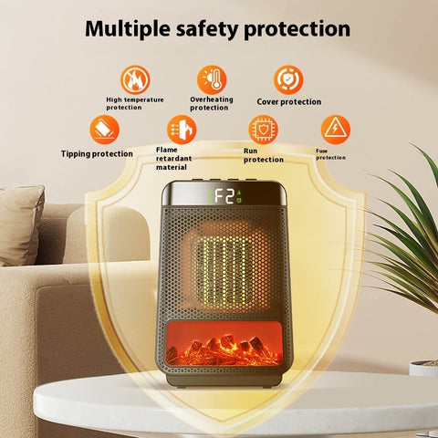 Chauffage Soufflant Flamme 3D Dynamique Radiateur de Salle de Bain 1500W Portable Électrique Domestique ECO Chauffage Rapide PTC Tête Pivotante