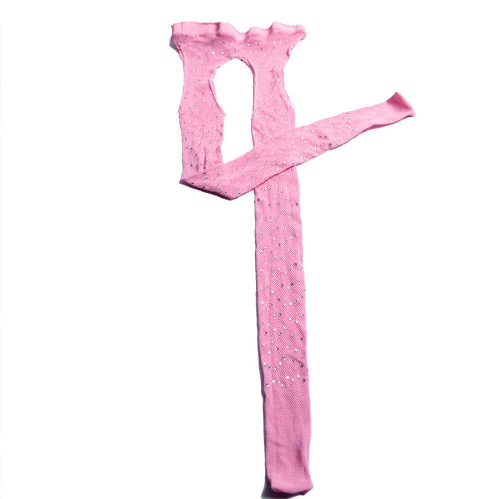 Rhinestone Quartz Four Sides Carved Empty Fishnet Stockings Crotch Free - Fashionner
