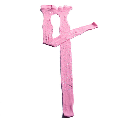 Rhinestone Quartz Four Sides Carved Empty Fishnet Stockings Crotch Free - Fashionner