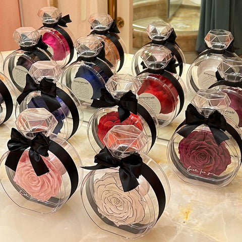 Ornements naturels de fleurs éternelles Housse transparente Boîte cadeau de roses séchées pour Noël Nouvel An Saint-Valentin Décoration intérieure