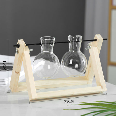 Support en bois pivotant Vase en verre pour plantes hydroponiques