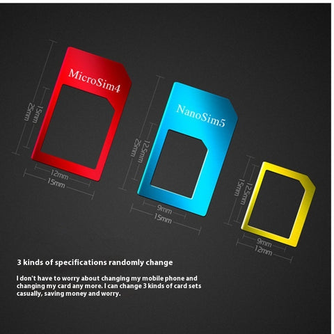 Kit de Conversion Carte SIM Standard vers Micro SIM en Alliage d'Aluminium - Manchon de Support Métallique - Cinq Pièces