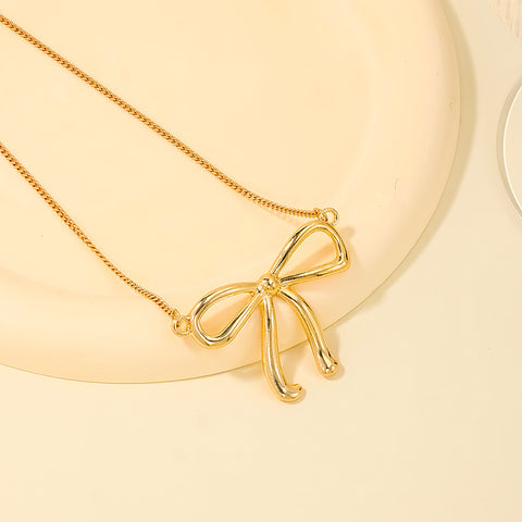 Sweet Light Luxury Metal Diamond Bow Necklace For Women - Fashionner
