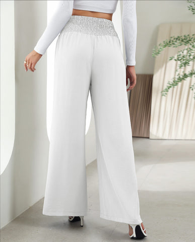 Fashion Straight Wide Leg Pants Elastic High Waist Casual Trousers For Women - Fashionner