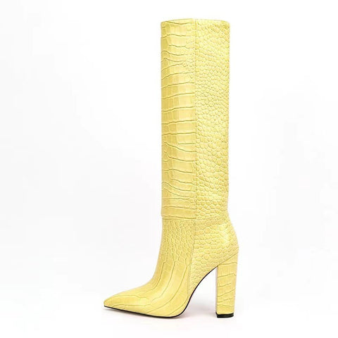 High Leg Boot Chunky Heel European And American Crocodile Pattern - Fashionner