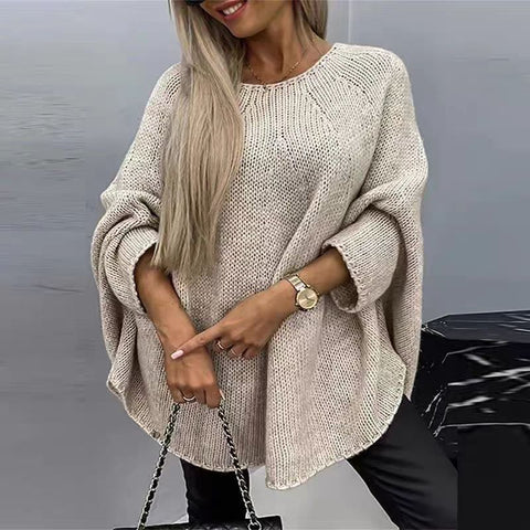 Pull en tricot surdimensionné à manches chauve-souris et coupe ample pour femme