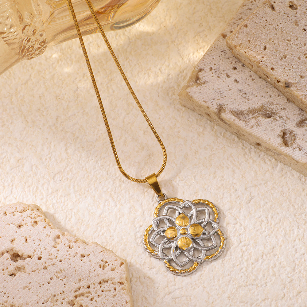 Buy Stainless Steel Double-Color Flower-Shaped Pendant Necklace online at Fashionner.