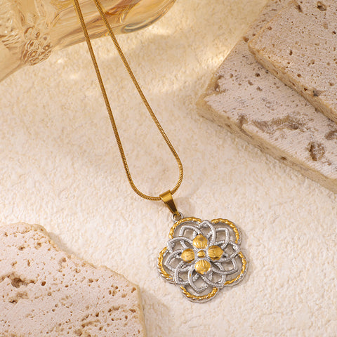 Buy Stainless Steel Double-Color Flower-Shaped Pendant Necklace online at Fashionner.