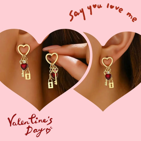 Boucles d'oreilles de luxe Saint-Valentin avec strass en forme de cadenas, série « Love », boucles d'oreilles fantaisie en forme de cadenas pour femmes