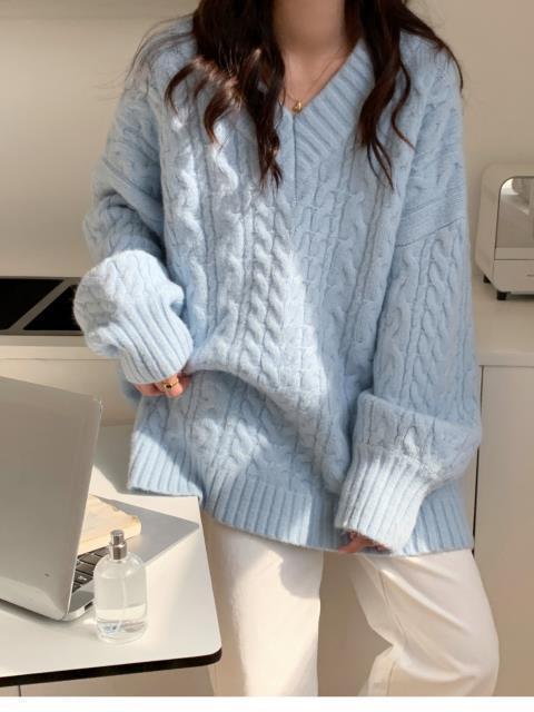 Women's V-neck Twist Lazy Gentle Bow Autumn And Winter Loose Velvet Thickened - Fashionner