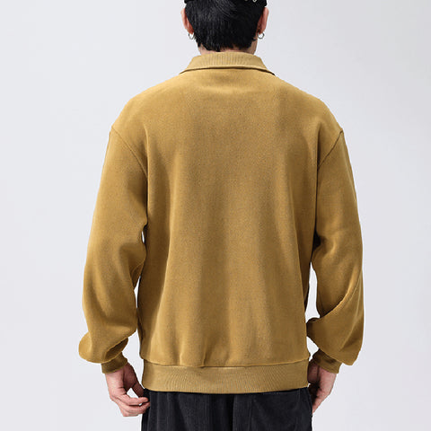 Sweat-shirt tendance à col à revers et demi-fermeture éclair, haut chaud polaire à manches longues pour hommes - Vêtements pour hommes