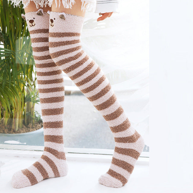 Christmas Long Socks Winter Women Striped Stockings New - Fashionner