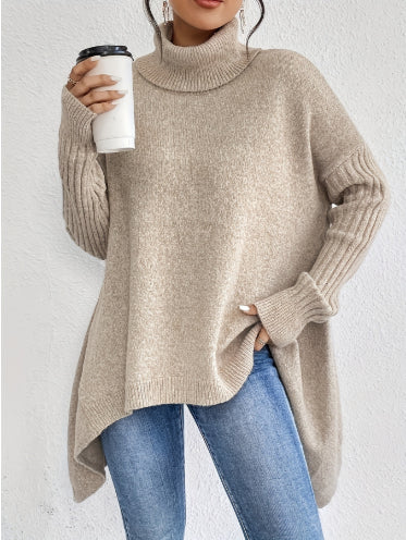 Buy Irregular Turtleneck Sweater Winter Loose Long Sleeve Knitted Tops Leisure Warm Pullover Sweater Women'S Clothing online at Fashionner.