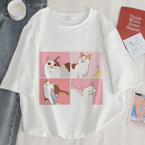 T-shirt femme à motif dessin animé chat kawaii