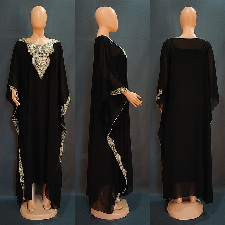 Robe longue musulmane brodée en dentelle européenne et américaine