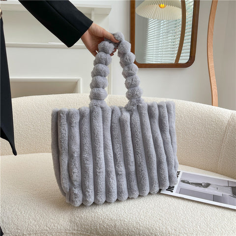 New Fashion One Shoulder Underarm Large Capacity Portable Plush Bag Women - Fashionner