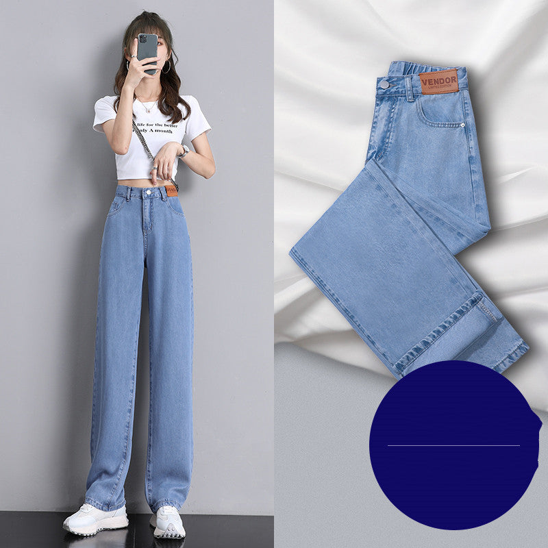 High Waist Jeans Women Summer Straight Leg Tencel Small Wide Leg Pants Ice Silk Women Pants - Fashionner