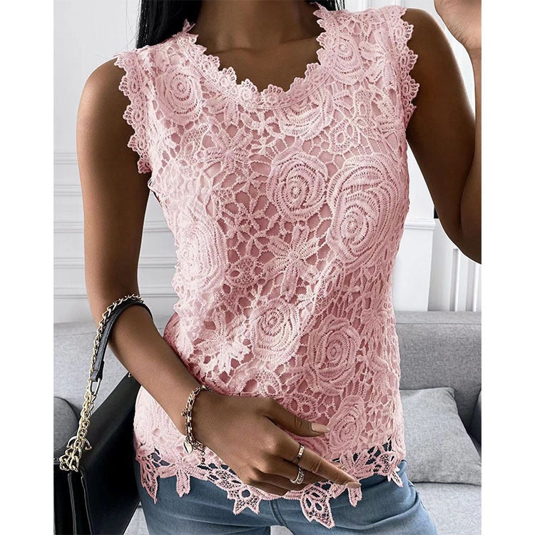 Flowers Lace Vest Women Summer Tops S-5XL - Fashionner