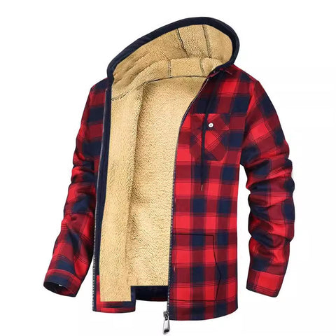 Veste zippée à capuche à imprimé écossais pour homme Manteau chaud rembourré en coton épaissi pour l'hiver
