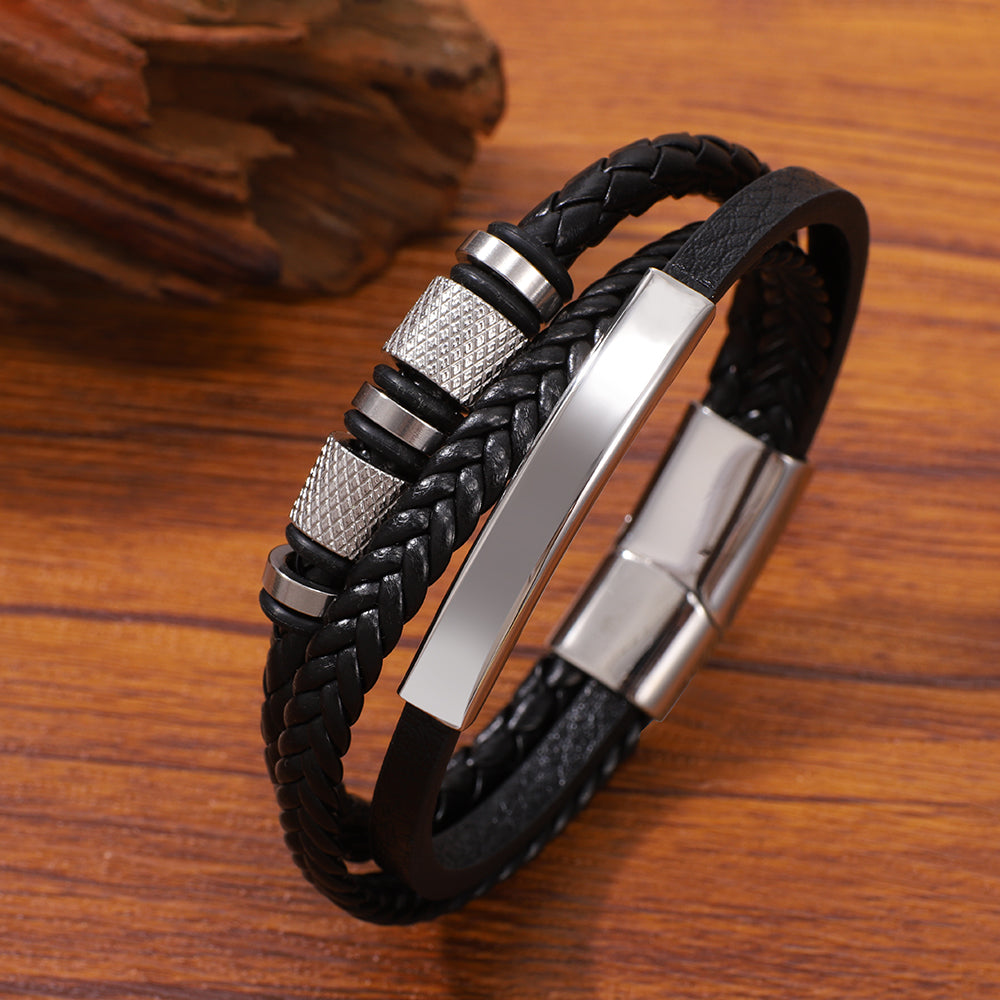 Buy Stainless Steel Multi-Colored Hand-Woven Men'S Leather Bracelet online at Fashionner.
