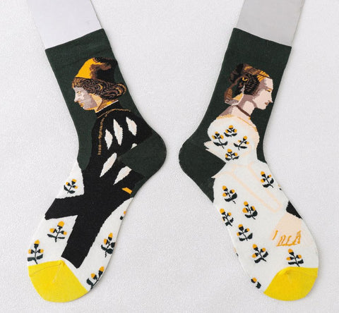 Trendy Mid-calf Length Socks Preppy Style Stockings Artistic Illustration Socks - Fashionner