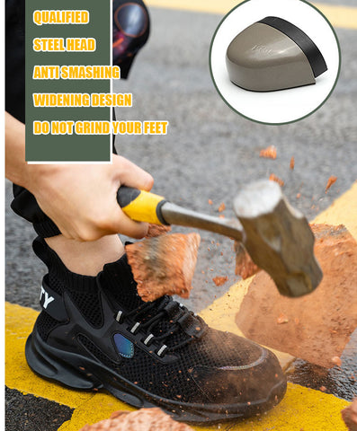 New Breathable Men's Summer Anti-Smashing And Anti-Puncture Work Shoes Lightweight Steel-Clad Head Site Safety Shoes - Fashionner