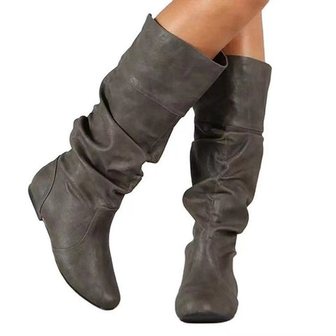 New Flat Boots Round Toe Slip-on Slimming - Fashionner