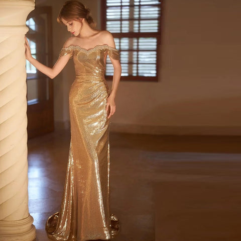 Robe de soirée élégante à épaules dénudées