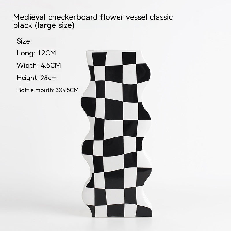 Ins Simple Chessboard Grid Ceramic Vase Living Room Bedroom Hydroponic Flower Vase Home Decoration Ornaments