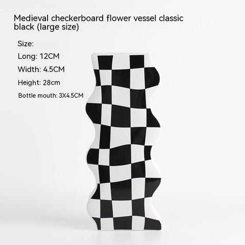 Vase en céramique à motif échiquier Simple Ins, idéal pour le salon, la chambre à coucher, vase à fleurs hydroponique, ornements de décoration intérieure