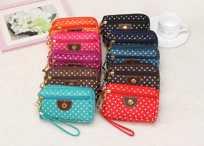 Canvas handbags handbags Korean version of the three-zipper multi-layer wallet hand bag packet phone change - Fashionner