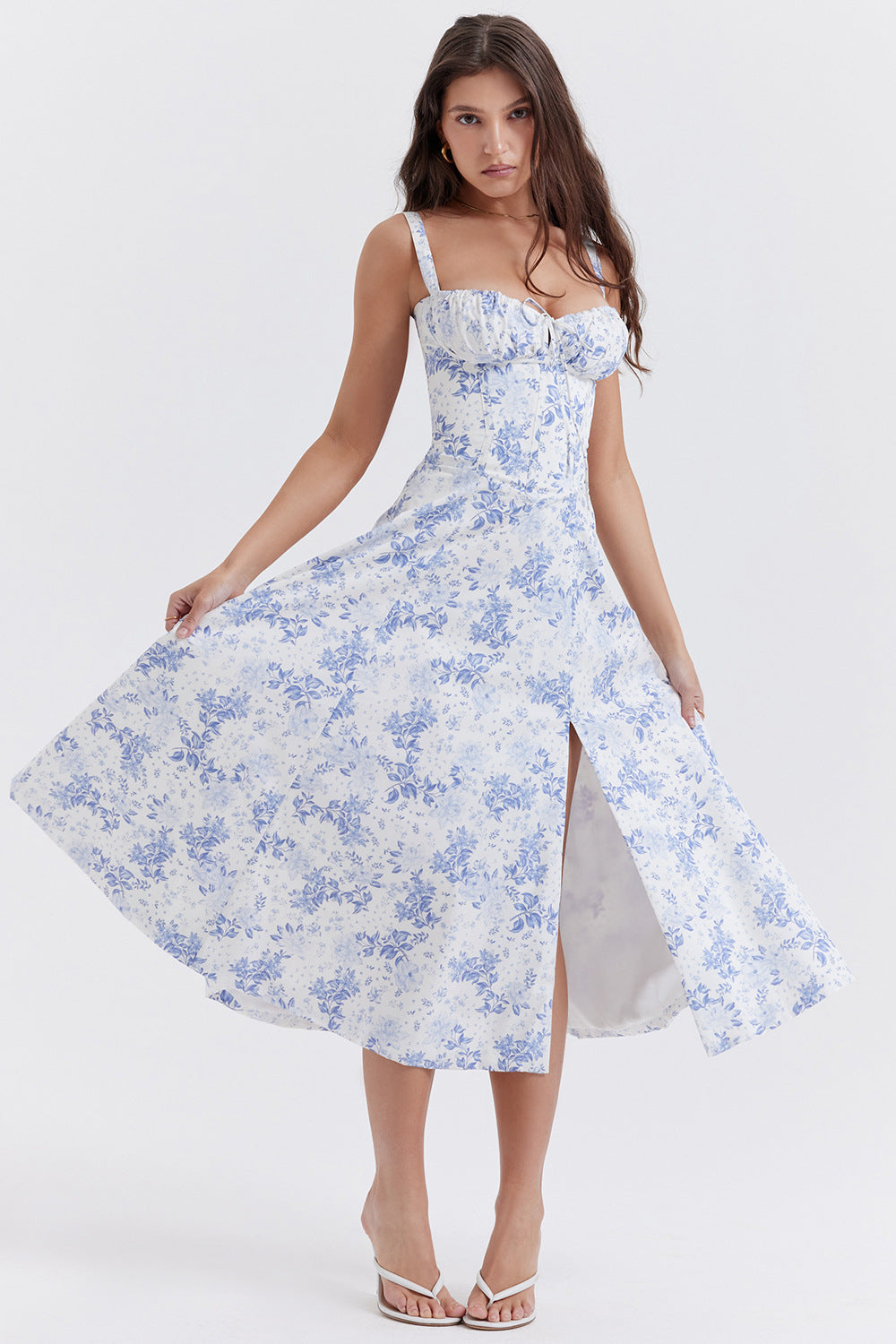 New Women's Floral Print Dress With Straps - Fashionner
