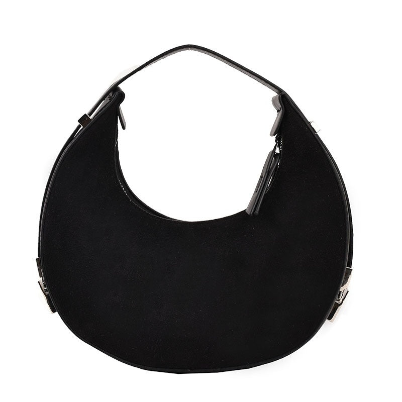 Fashionable new buckskin shoulder bag women autumn and winter all-match crescent underarm bag trendy texture