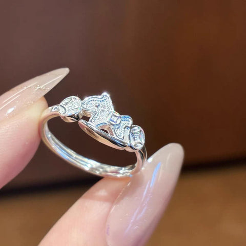 Buy 1 Piece 999 Sterling Silver Rocking Horse & Coin Open Ring, Cute Lucky Style, For Daily Wear & Gifting online at Fashionner.