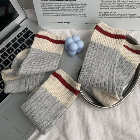 Vintage Stripe Thick Needle Sweater Gray Socks - Fashionner