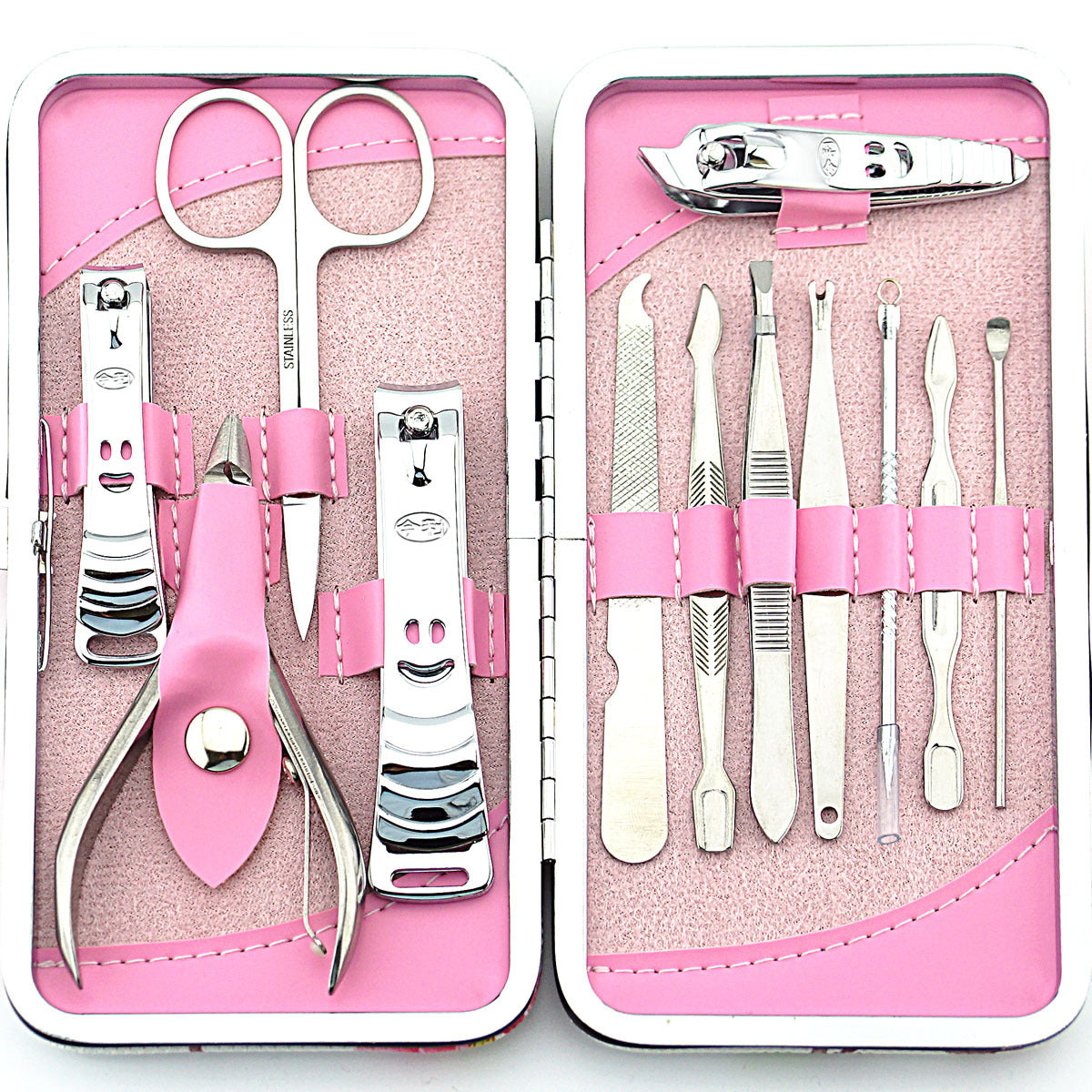 Nail Clipper Set Stainless Steel 12 Piece Pink Flower Nail Scissors Manicure manicure tools rose -12 - Fashionner