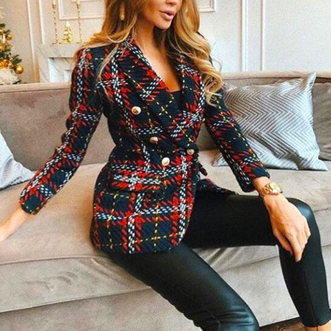 Blazer en laine à carreaux boutonné pour femme