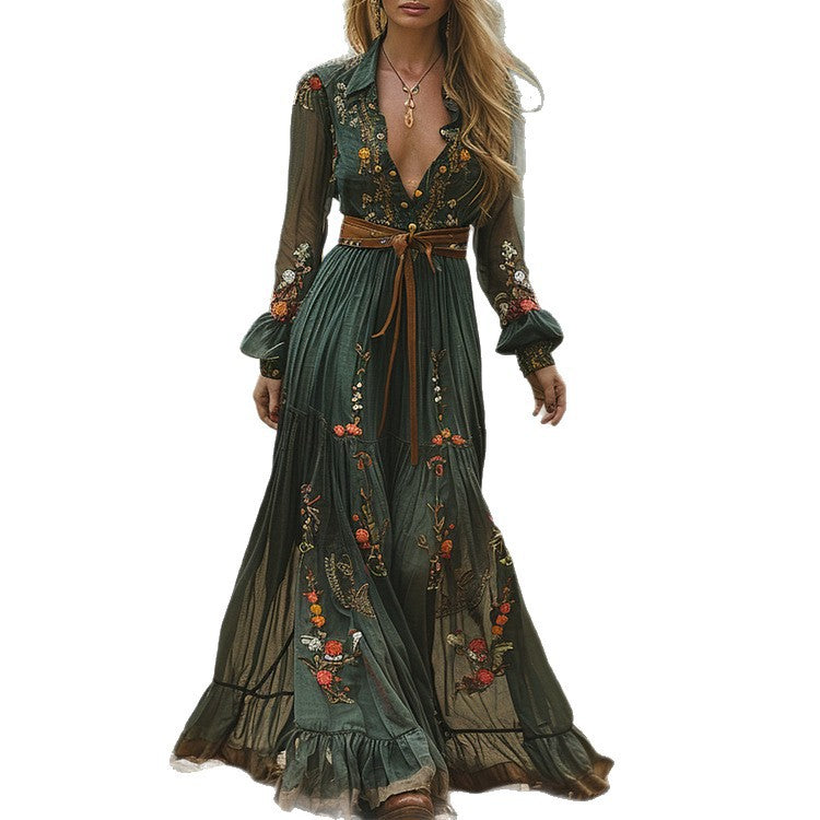 Buy Long Sleeve Printed Maxi Dress With Shirt Collar For Women online at Fashionner