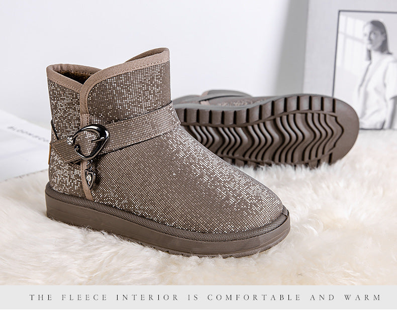 Snow Boots Women Winter Fleece-lined Thicken One Pedal Cotton Shoes Women Ankle Boots - Fashionner