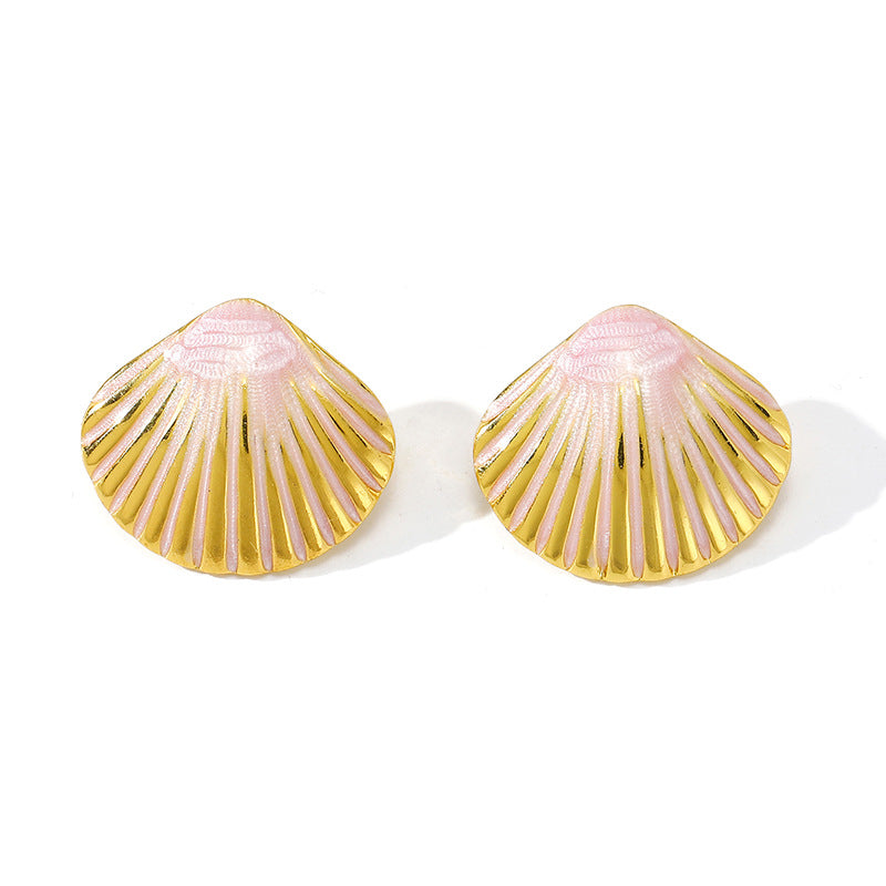 Buy Colorful Dripped-Oil Gold-Edged Shell Earrings online at Fashionner.