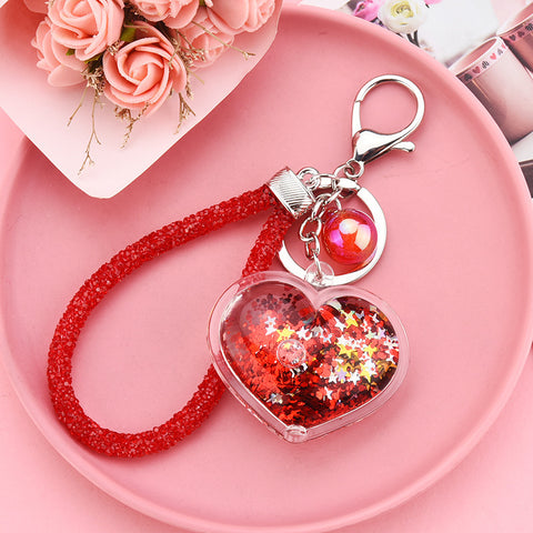 Pendentif porte-clés cœur créatif en acrylique rempli d'huile