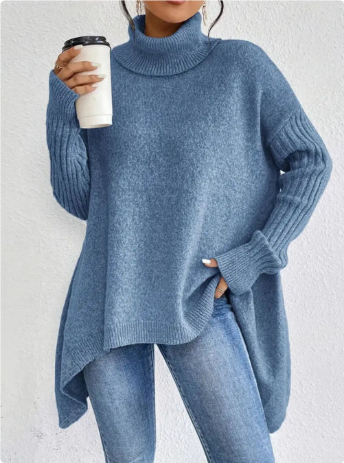 Buy Irregular Turtleneck Sweater Winter Loose Long Sleeve Knitted Tops Leisure Warm Pullover Sweater Women'S Clothing online at Fashionner.